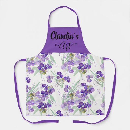 Watercolor Hydrangeas petals Art with name Schürze (Vorderseite)