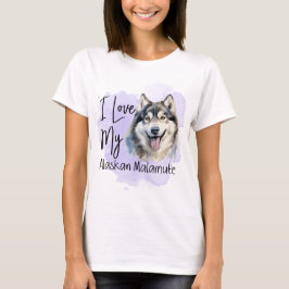 WATERCOLOR I LIEBE MEIN ALASKAN MALAMUTE HUND T-Shirt