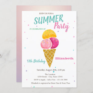 Watercolor Ice Creme Stars Sommer Geburtstagsparty Einladung