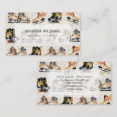 Watercolor Ice Skates with Autumn Leaves Pattern Visitenkarte (Vorne/Hinten)