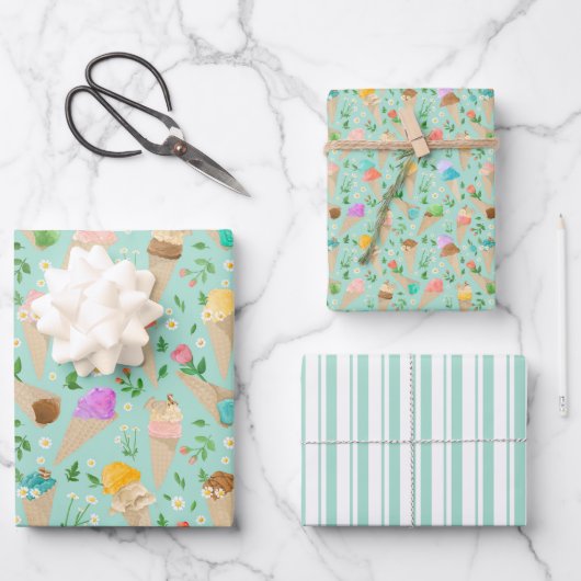 Watercolor Icecream Cone Gift Wrap Geschenkpapier Set (Vorderseite)
