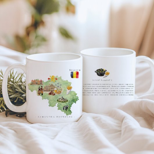 Watercolor Illustrated Map Belgium | Monogram Kaffeetasse