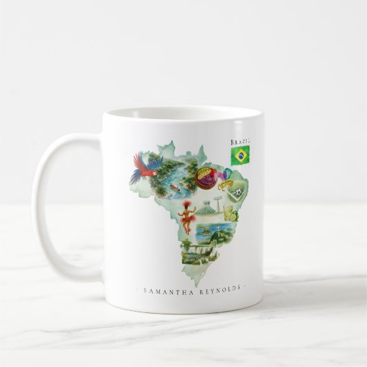 Watercolor Illustrated Map Brazil | Monogram Kaffeetasse (Links)