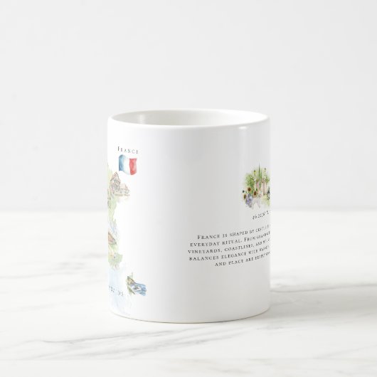 Watercolor Illustrated Map France | Monogram Kaffeetasse (Mittel)