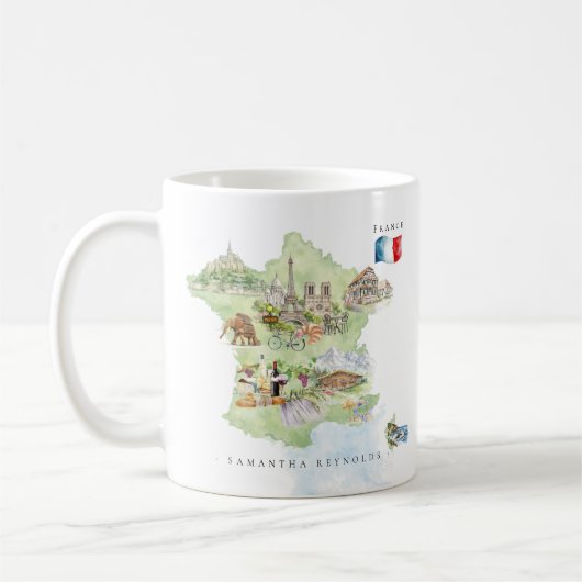 Watercolor Illustrated Map France | Monogram Kaffeetasse (Links)