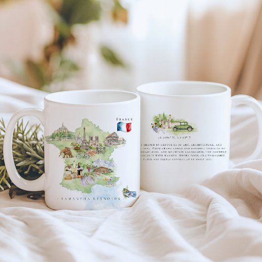 Watercolor Illustrated Map France | Monogram Kaffeetasse