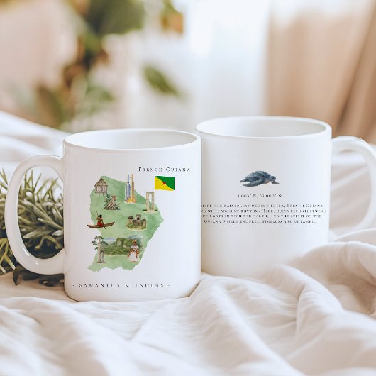 Watercolor Illustrated Map French Guiana Monogram Kaffeetasse