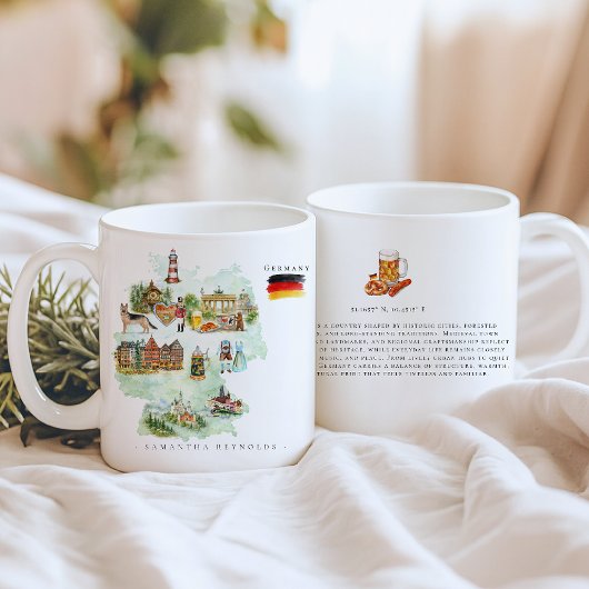 Watercolor Illustrated Map Germany | Monogram Kaffeetasse
