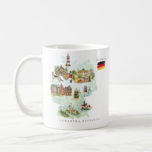 Watercolor Illustrated Map Germany | Monogram Kaffeetasse (Links)