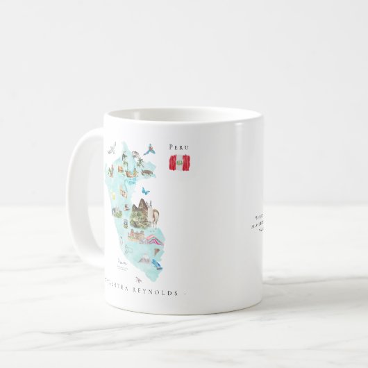 Watercolor Illustrated Map Peru | Monogram Kaffeetasse (Vorderseite Links)