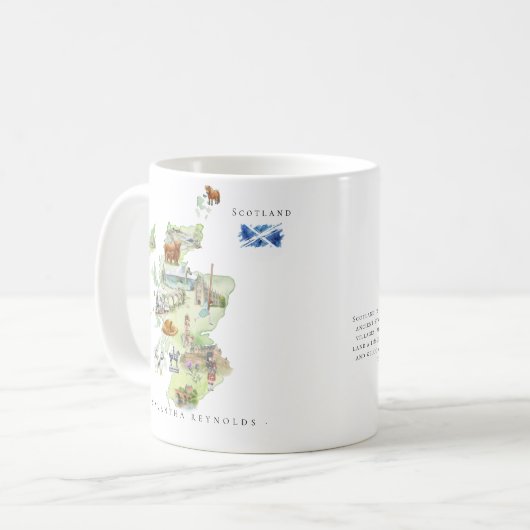 Watercolor Illustrated Map Scotland | Monogram Kaffeetasse (Vorderseite Links)