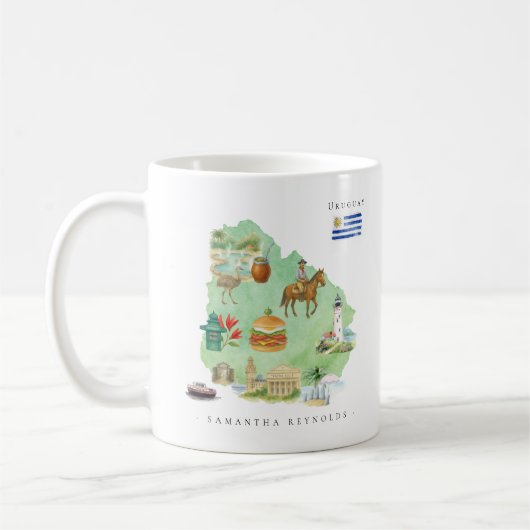 Watercolor Illustrated Map Uruguay | Monogram Kaffeetasse (Links)