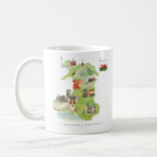 Watercolor Illustrated Map Wales | Monogram Kaffeetasse (Links)