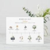 Watercolor Illustrated Wedding day Timeline  Programm (Stehend Vorderseite)