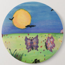 Watercolor Illustration Butterflies Love Couple Button