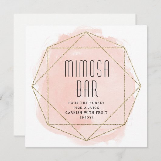 Watercolor-Imitat-Glitter Mimosen-Barzeichen Einladung (Vorne/Hinten)