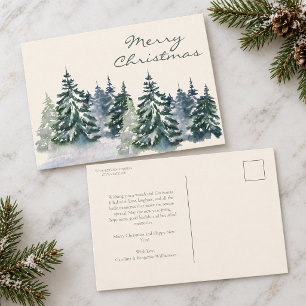 Watercolor Immergrüner Wald Frohe Weihnachten Cust Postkarte