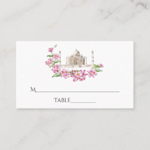 Watercolor Indian Lotus Blume Taj Mahal Platzkarte
