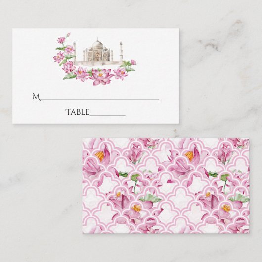 Watercolor Indian Lotus Blume Taj Mahal Platzkarte (Vorne/Hinten)