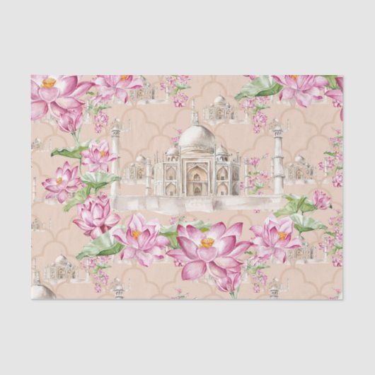 Watercolor Indian Lotus Blume Taj Mahal Seidenpapier (Vorderseite)