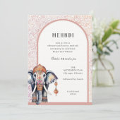 Watercolor Indian Wedding Elephant Mehndi Einladung (Stehend Vorderseite)
