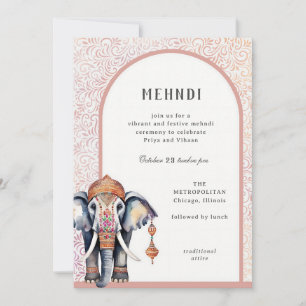 Watercolor Indian Wedding Elephant Mehndi Einladung
