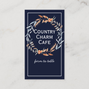 Watercolor Indigo Blue Wreath Business Card Visitenkarte