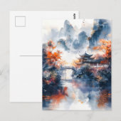 Watercolor ink of chinese template on lake. postkarte (Vorne/Hinten)