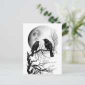Watercolor ink of Odins raven sitting on twigs Postkarte (Stehend Vorderseite)