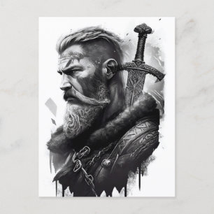 Watercolor ink pencil of Viking warrioir Postkarte