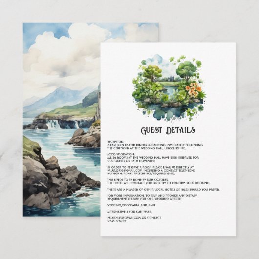 Watercolor Ireland Wedding Guest Details Begleitkarte (Vorne/Hinten)