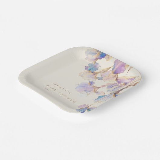 Watercolor Iris Baby Dusche Pappteller (Gewinkelt)