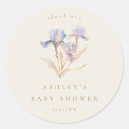 Watercolor Iris Baby Dusche Runder Aufkleber