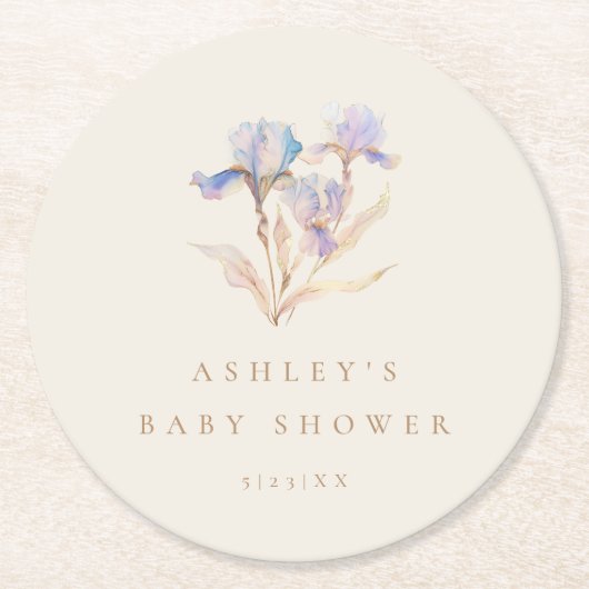 Watercolor Iris Baby Dusche Runder Pappuntersetzer (Vorderseite)