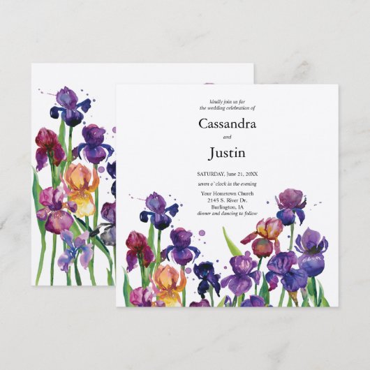 Watercolor Iris Wedding Einladung (Vorne/Hinten)