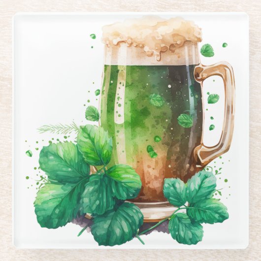 WATERCOLOR IRISH GREEN BIEN IN EINER TASSE GLASUNTERSETZER (Vorderseite)