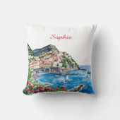 Watercolor Italian Amalfi Coast Name Kissen (Vorderseite)