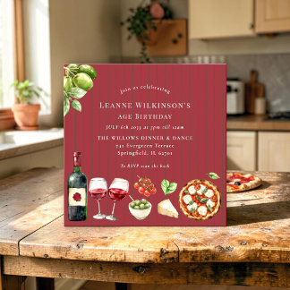 Watercolor Italian Food Birthday Celebration Einladung