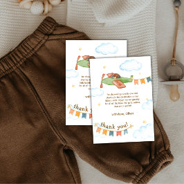 Watercolor It's A Boy Bear Airplane Baby Shower  Dankeskarte