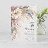 Watercolor Ivory Floral Wedding Invitation Einladung (Stehend Vorderseite)
