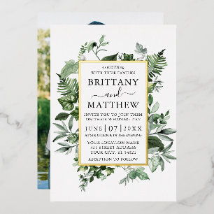 Watercolor Ivy Ferns Sage Foto Wedding Gold Folieneinladung