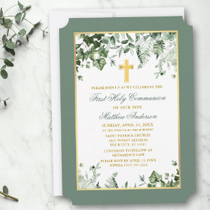 Watercolor Ivy Ferns Sage Gold Frame Kommune Einladung