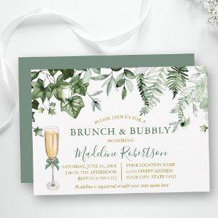 Watercolor Ivy Ferns Sage Green Gold Bridal Brunch Einladung