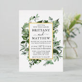 Watercolor Ivy Ferns Sage Green Wedding Gold Folieneinladung (Stehend vorne)