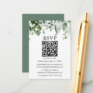 Watercolor Ivy Ferns Sage Green Wedding QR UAWG Begleitkarte
