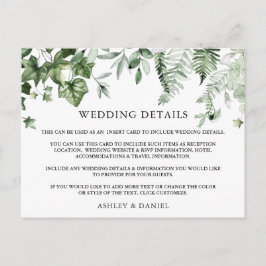 Watercolor Ivy Sage Ferns Wedding Details Card Postkarte