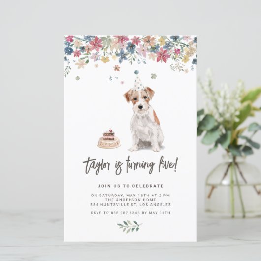 Watercolor Jack Russell Dog Birthday Invitation (Stehend Vorderseite)