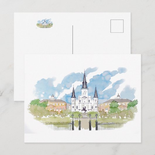 Watercolor Jackson Square Postkarte (Vorne/Hinten)