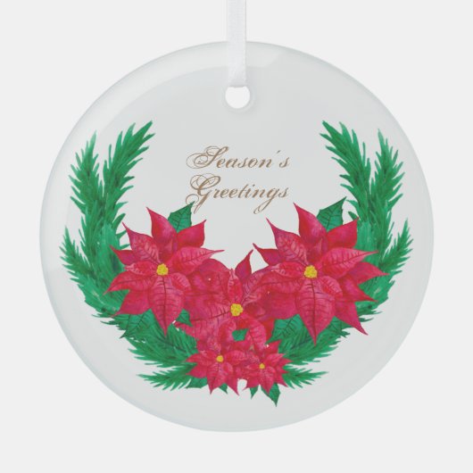 Watercolor Jahreszeit Grüße Poinsettias Ornament Aus Glas (Vorderseite)
