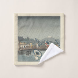 Watercolor Japanese Kittens & Rain Shower Parody  Waschlappen